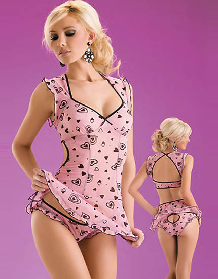 Fashionable Heart Flower Embellished Sleepwear